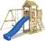 WICKEY Spielturm Klettergerüst MultiFlyer mit Holzdach, Schaukel & Blauer Rutsche, Outdoor Kinder Kletterturm mit Sandkasten, Leiter &…